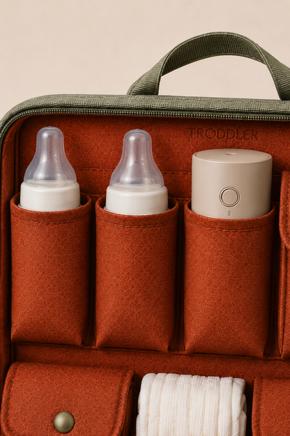 Insulated bottle sleeves with USB warmer pocket — interior detail