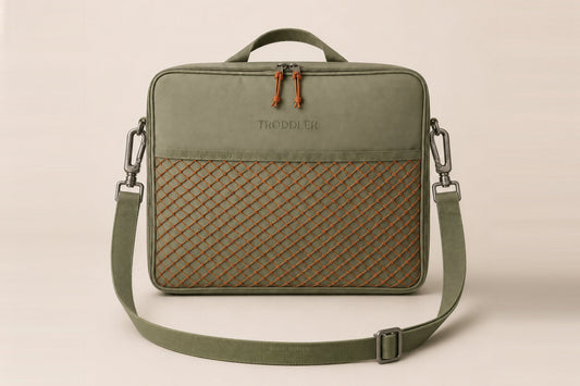 TRODDLER Travel Station in Dried Sage — closed bag, full view