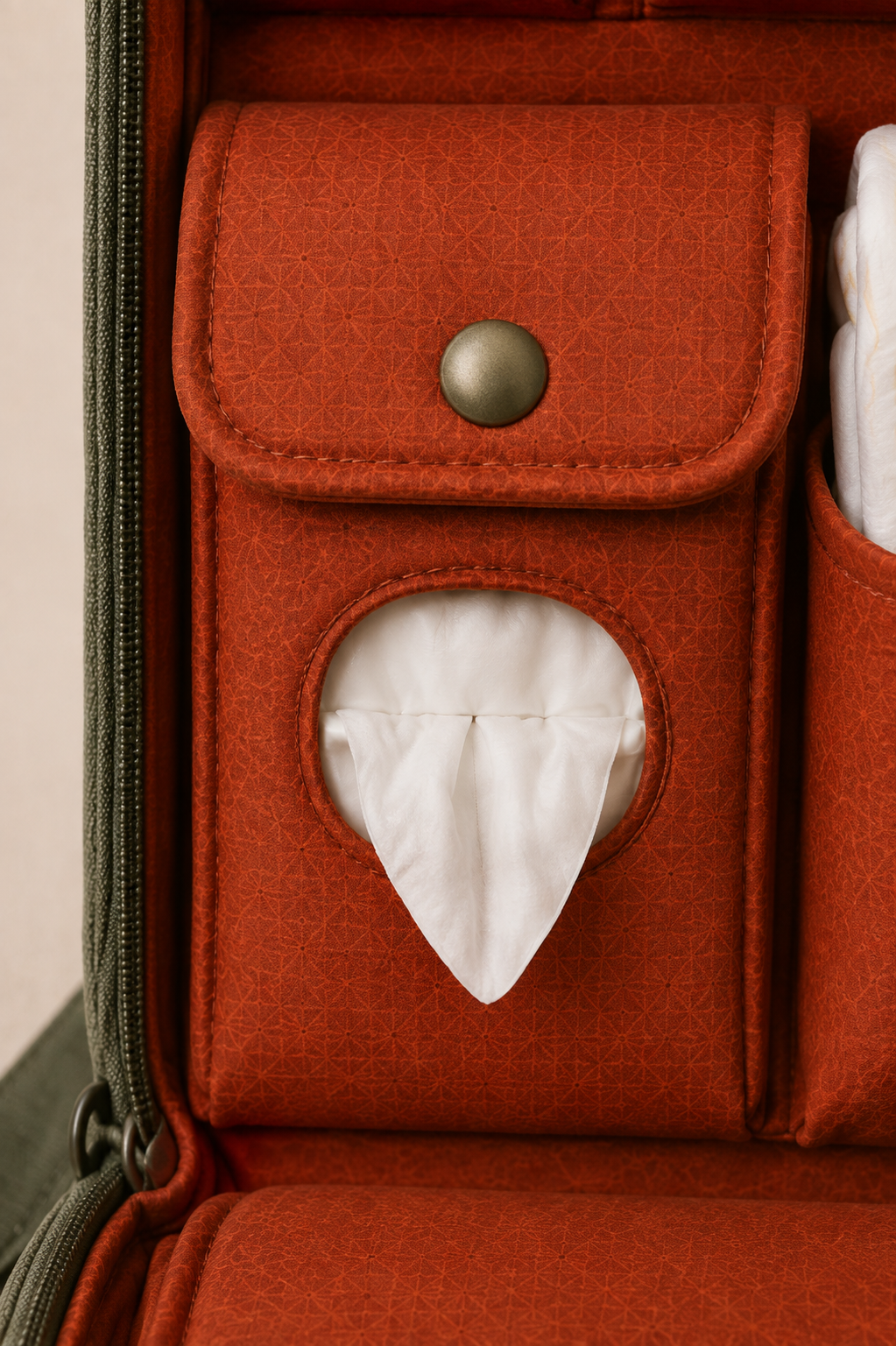 One-hand wipes dispenser window — interior detail